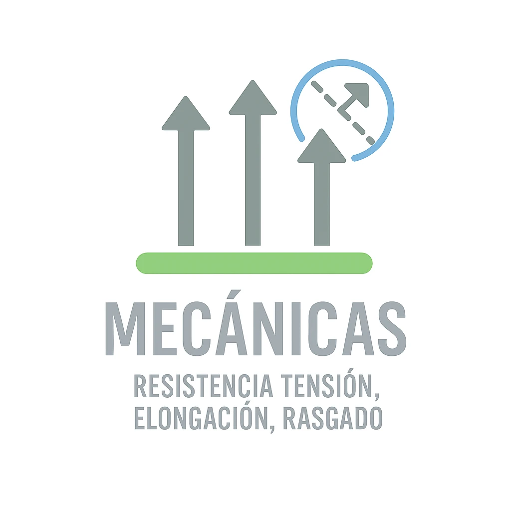 Mecánicas: Resistencia Tensión, Elongación, Rasgado.